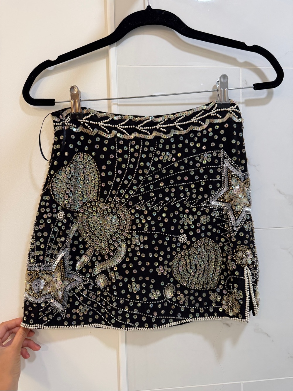 NWT LoveShackFancy Black Sequin Beaded Embellished Mini Skirt